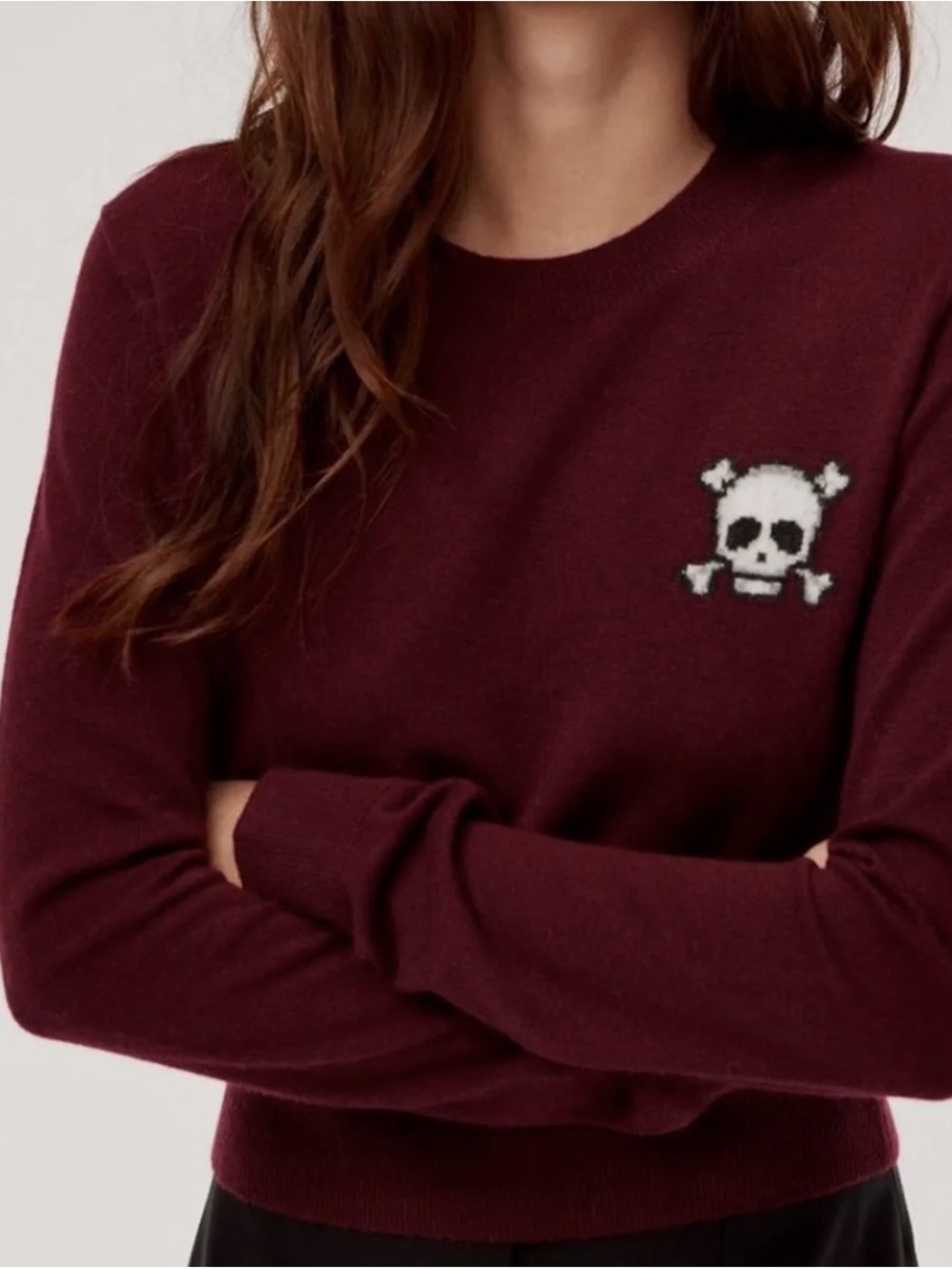 Sunday Best Aritzia Burgundy Skull Wool Alpaca Crewneck Sweater L Punk Indie